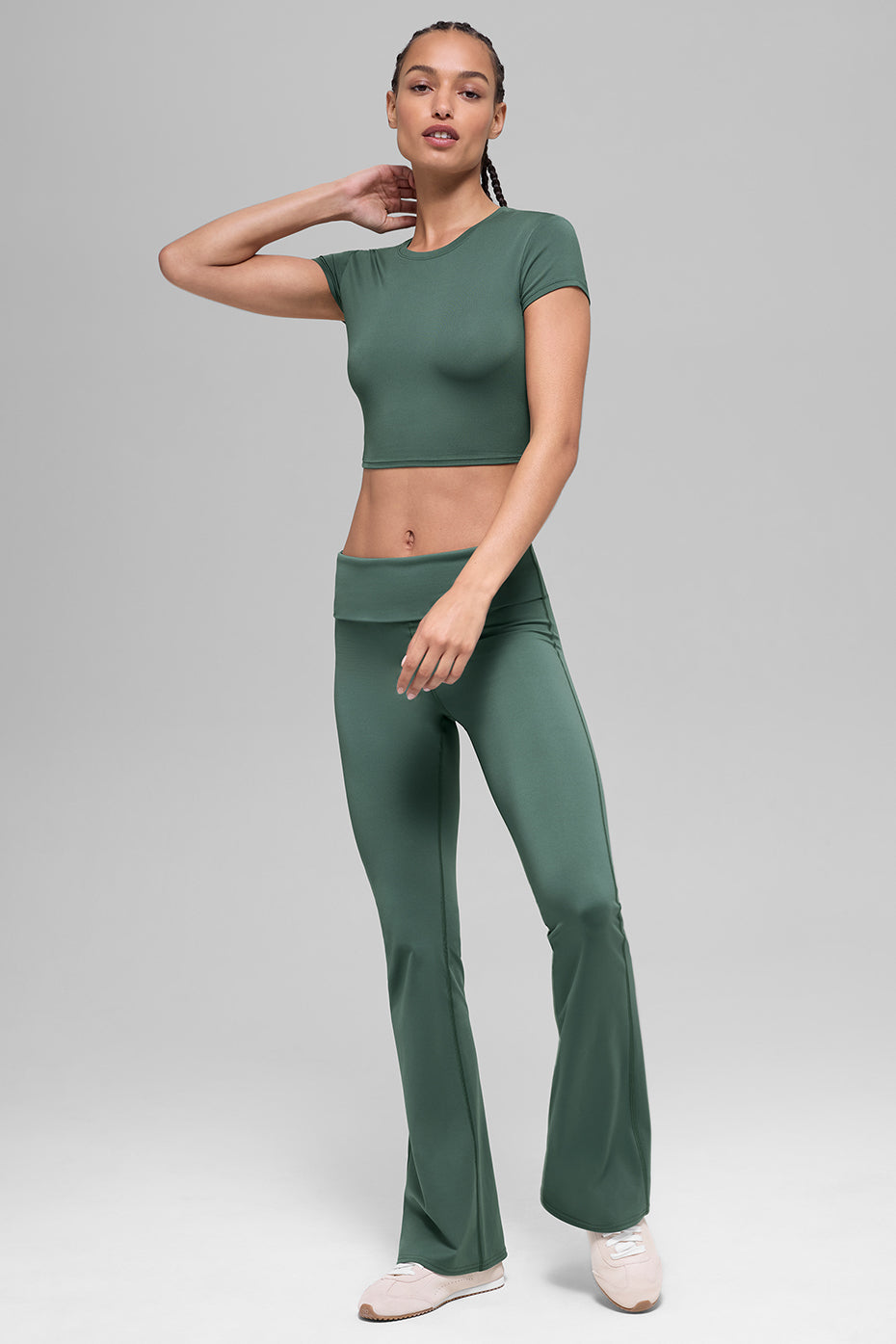 Alosoft Crop Finesse Short Sleeve - Clover Green--3