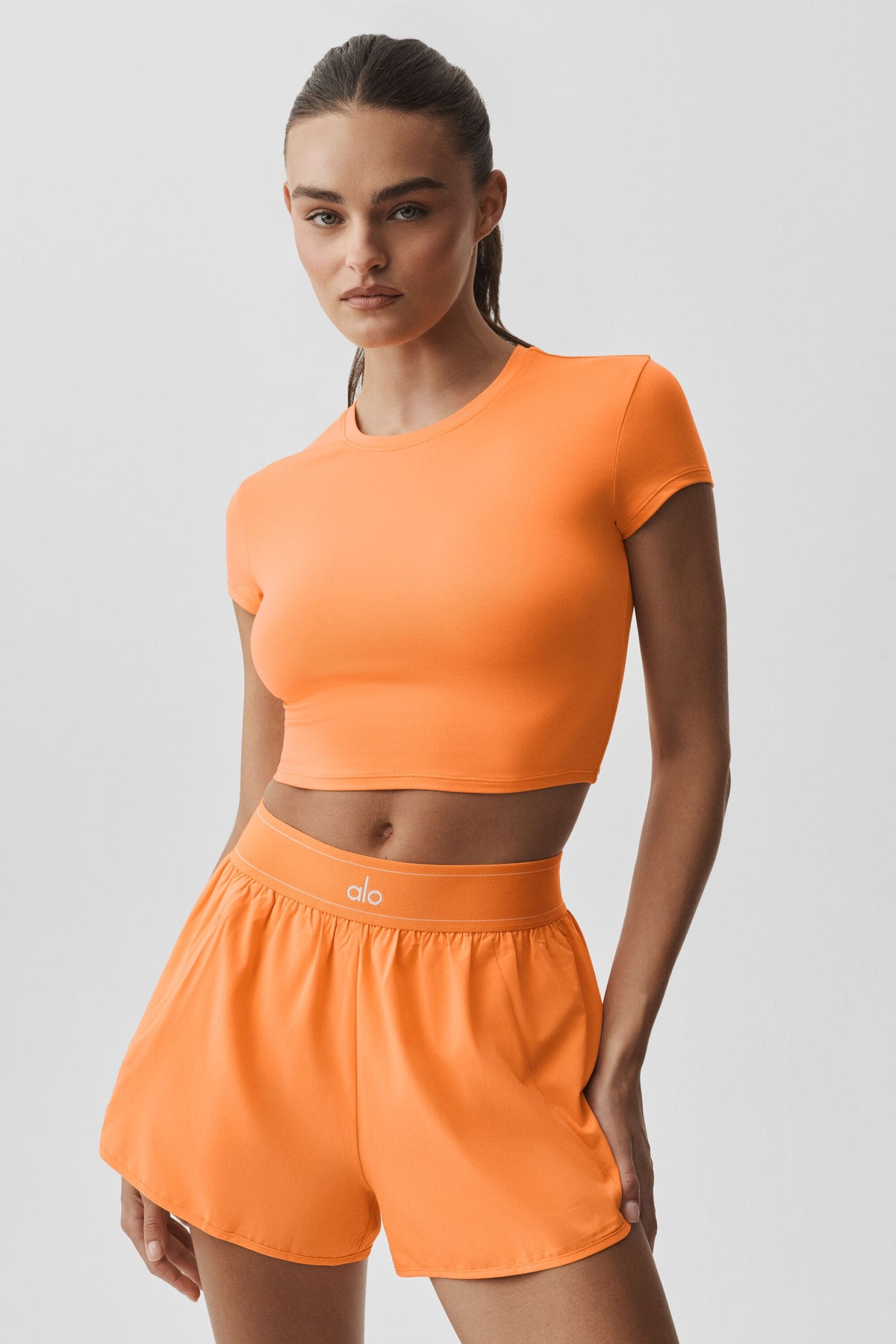 Alosoft Crop Finesse Short Sleeve - Satsuma Breeze--1