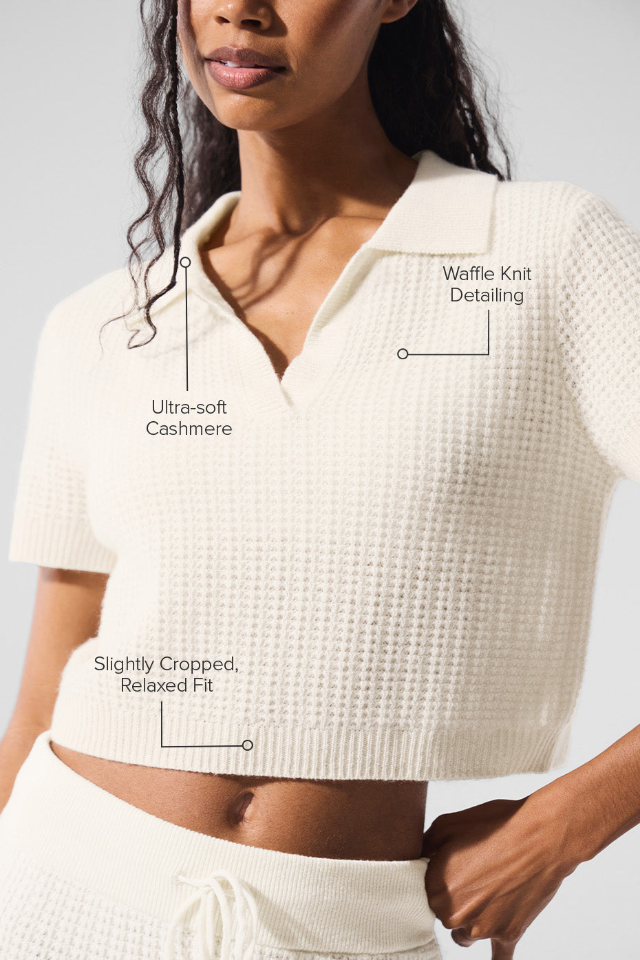 Cashmere Plush Waffle Polo Tee - Ivory--1