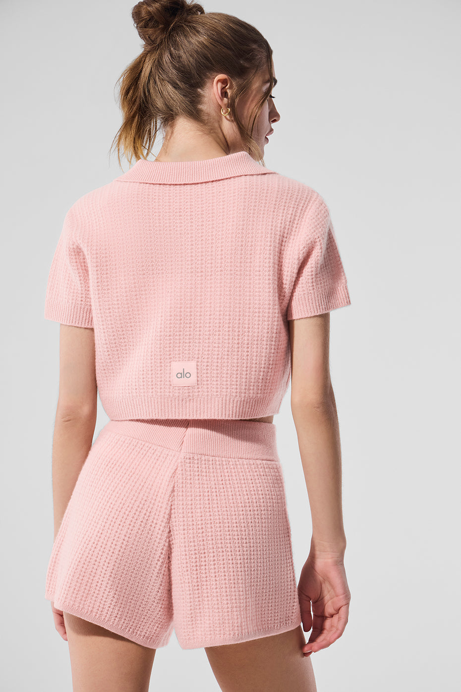 Cashmere Plush Waffle Polo Tee - Pink Quartz--2