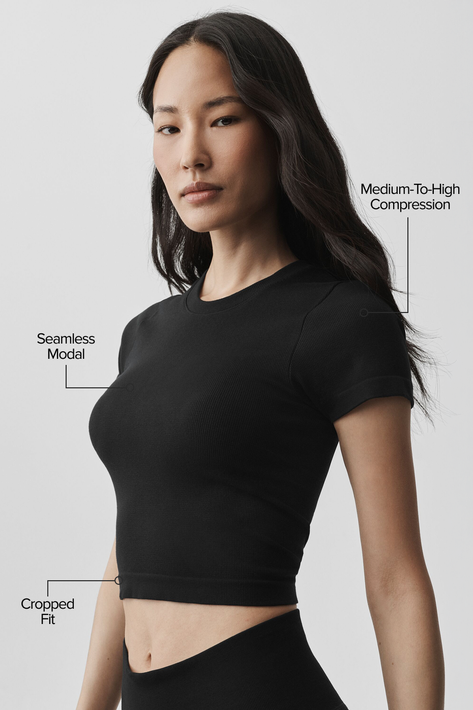 Seamless Modal Ribbed Cropped Short Sleeve - Black--1