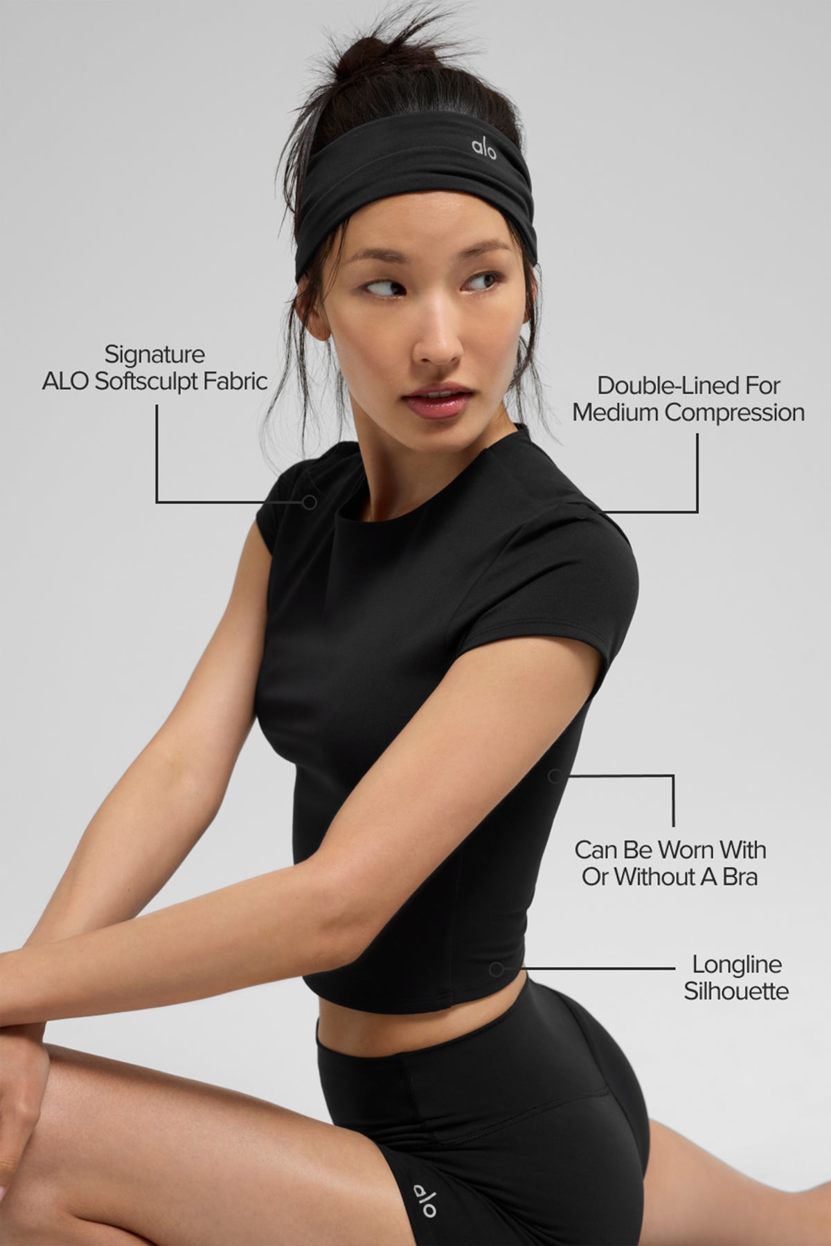 ALO Softsculpt Precision Short Sleeve Top - Black--1