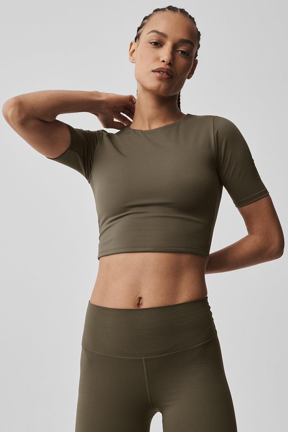 ALO Softsculpt Precision Half Sleeve Tee - Olive Tree--2