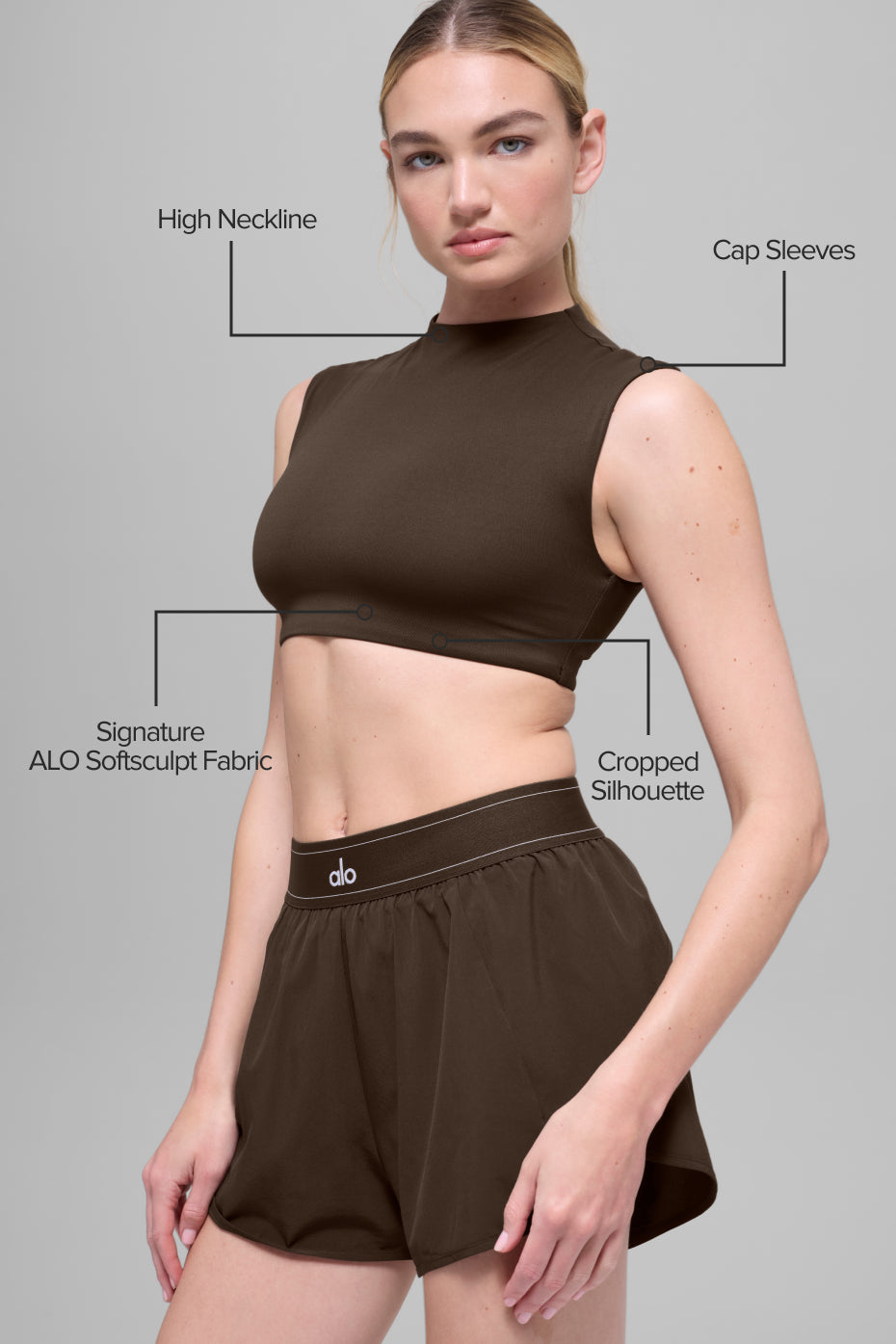 ALO Softsculpt Capped Out Short Sleeve - Espresso--1