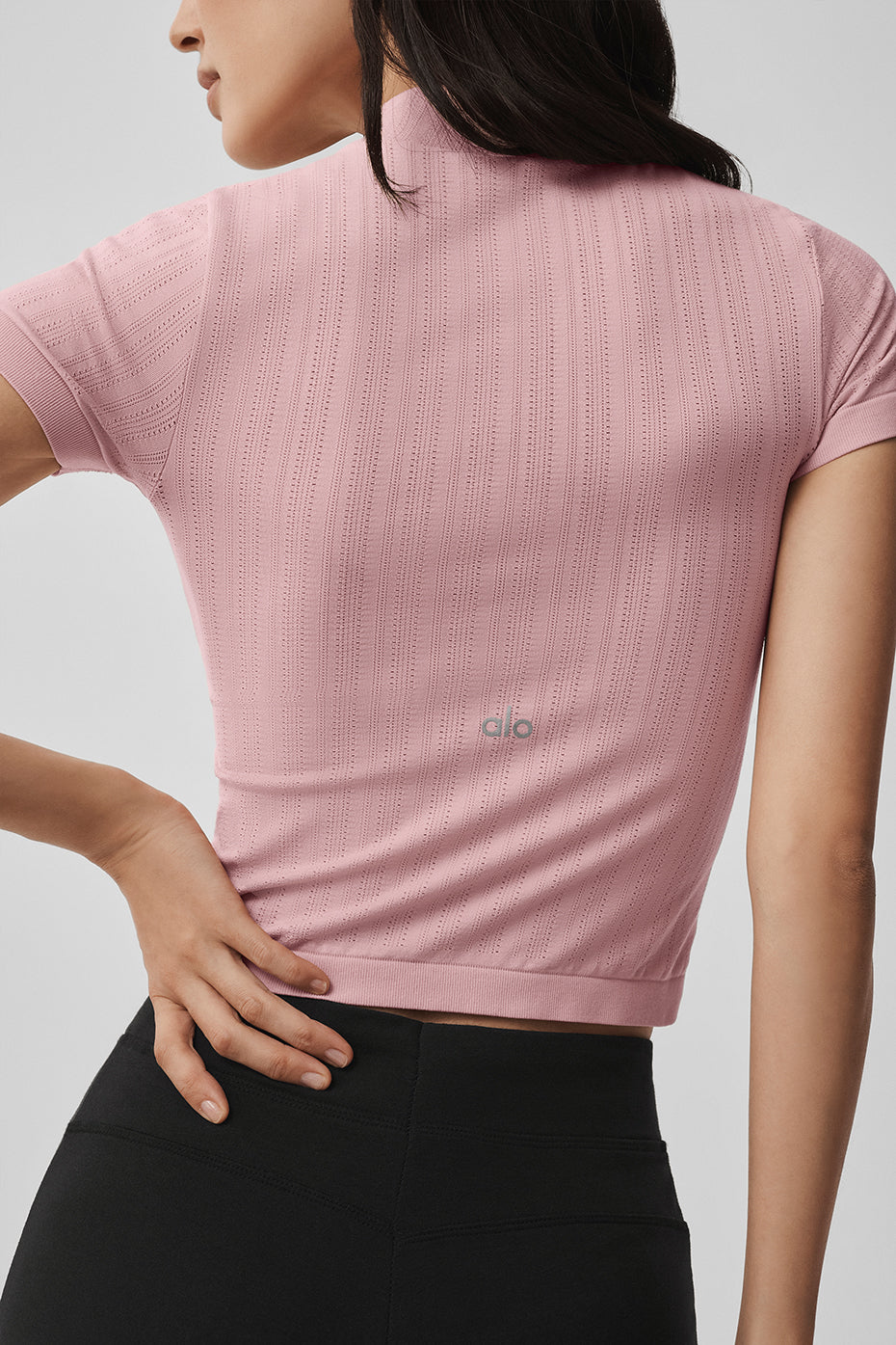 Seamless Pointelle Mock Neck Short Sleeve - Vintage Pink--4