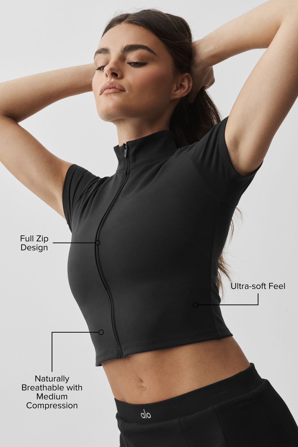 ALO Softsculpt Full Zip Short Sleeve - Black--1
