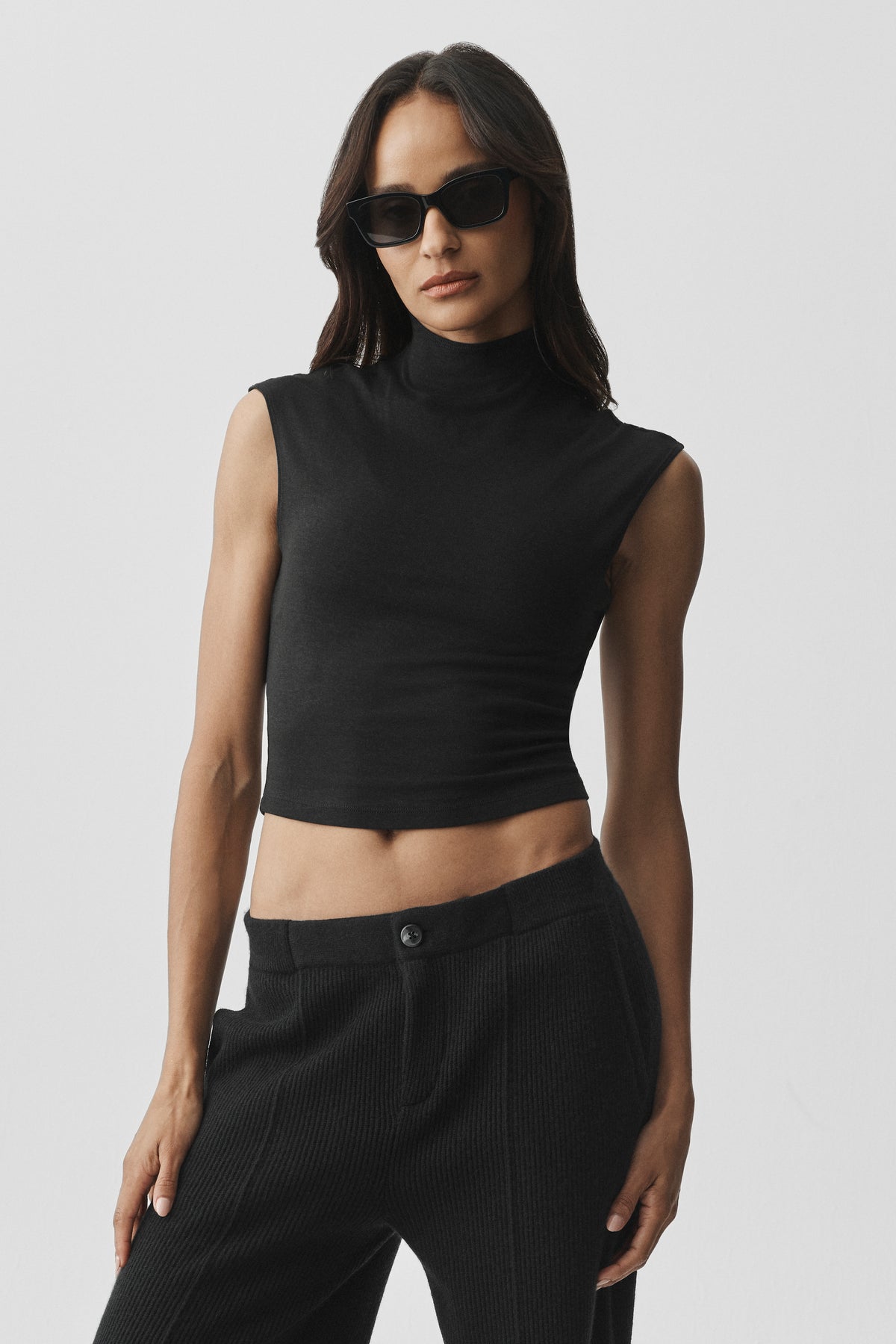 Semi Sheer Mock Neck Oasis Tank - Black--2