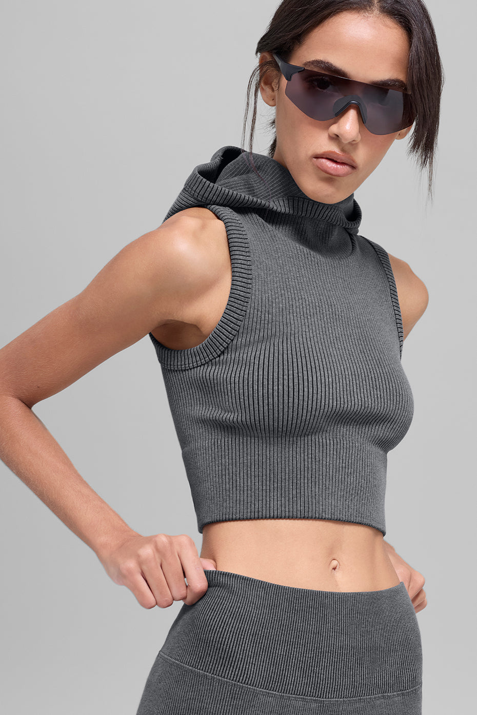 Seamless Two Tone Rib Hooded Vest - Dark Misty Grey Heather--0