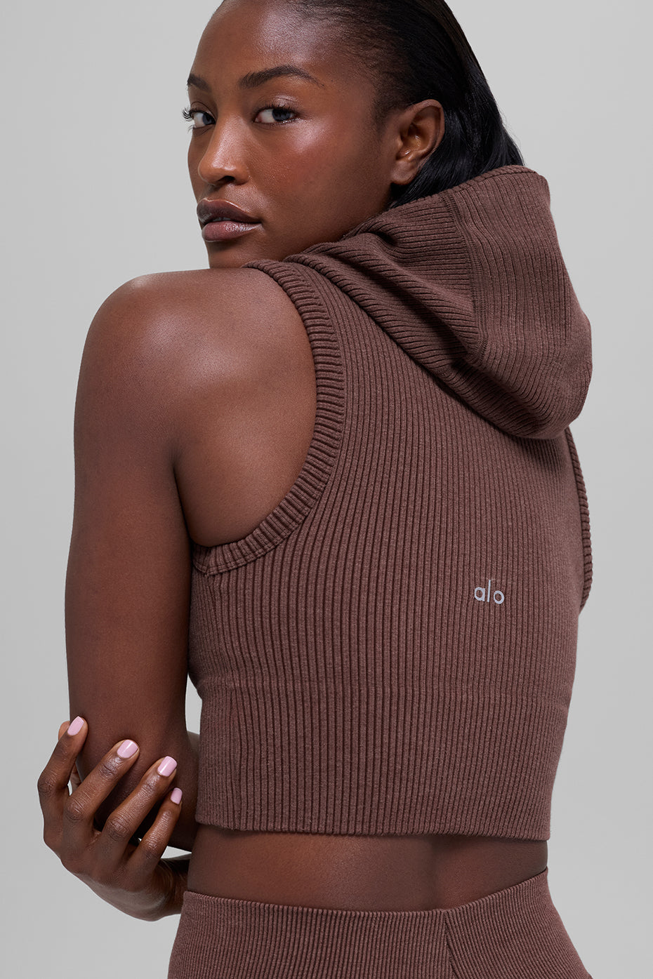 Seamless Two Tone Rib Hooded Vest - Brownstone Heather--1