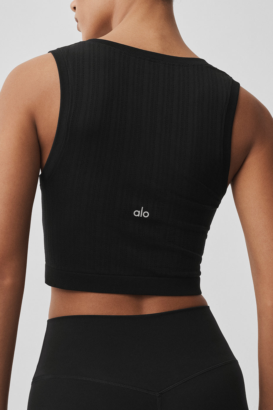 Seamless Pointelle Tank - Black--4