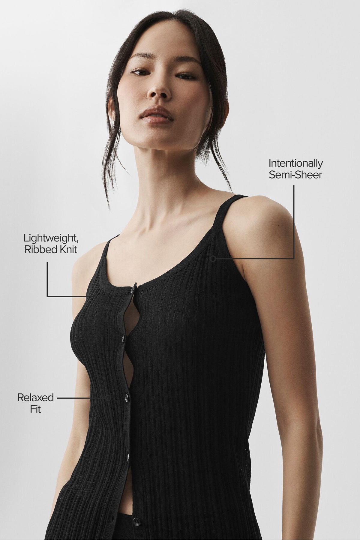 Sweater Sunlit Button Down Tank - Black--1