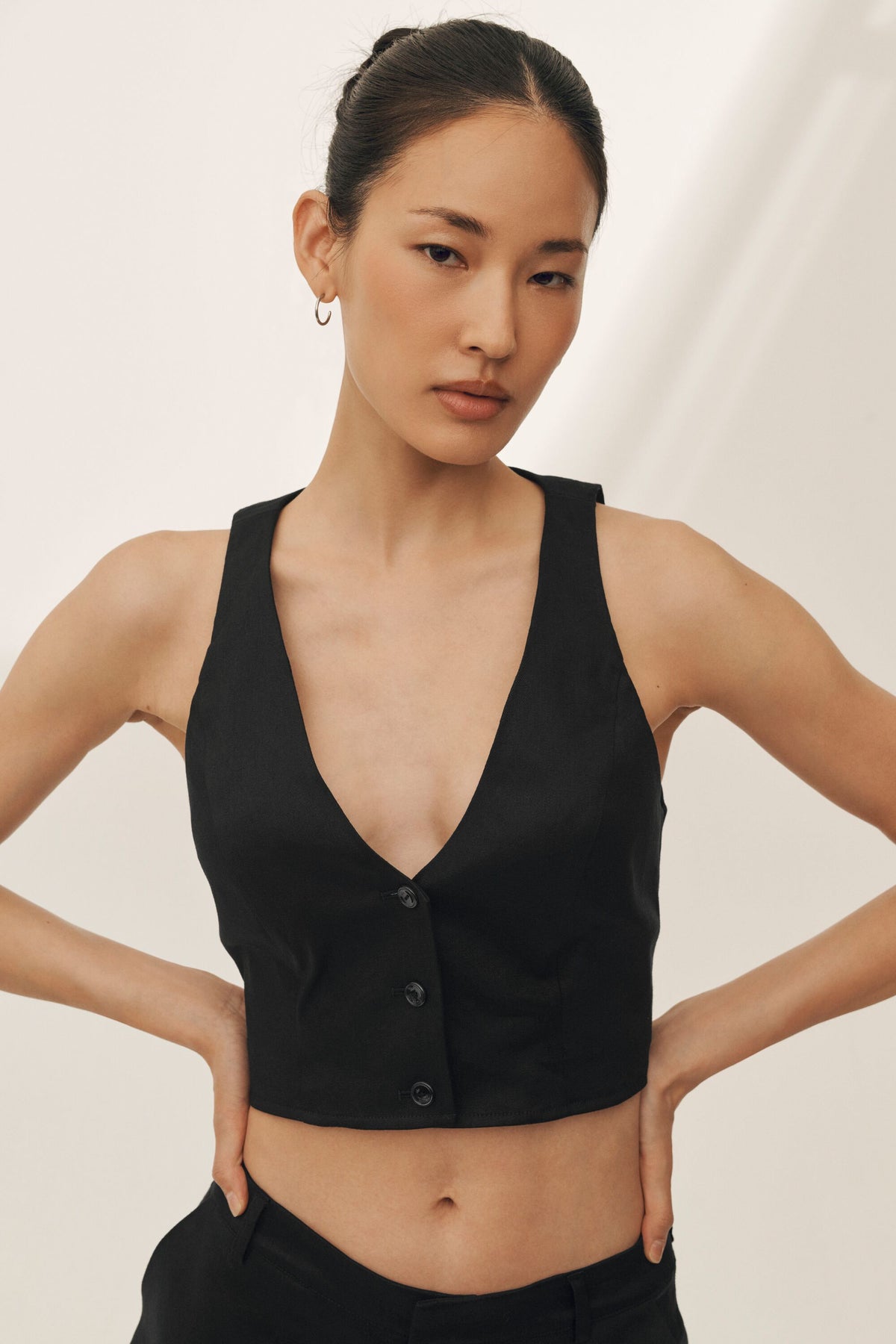 Linen Blend Riviera Vest - Black--2