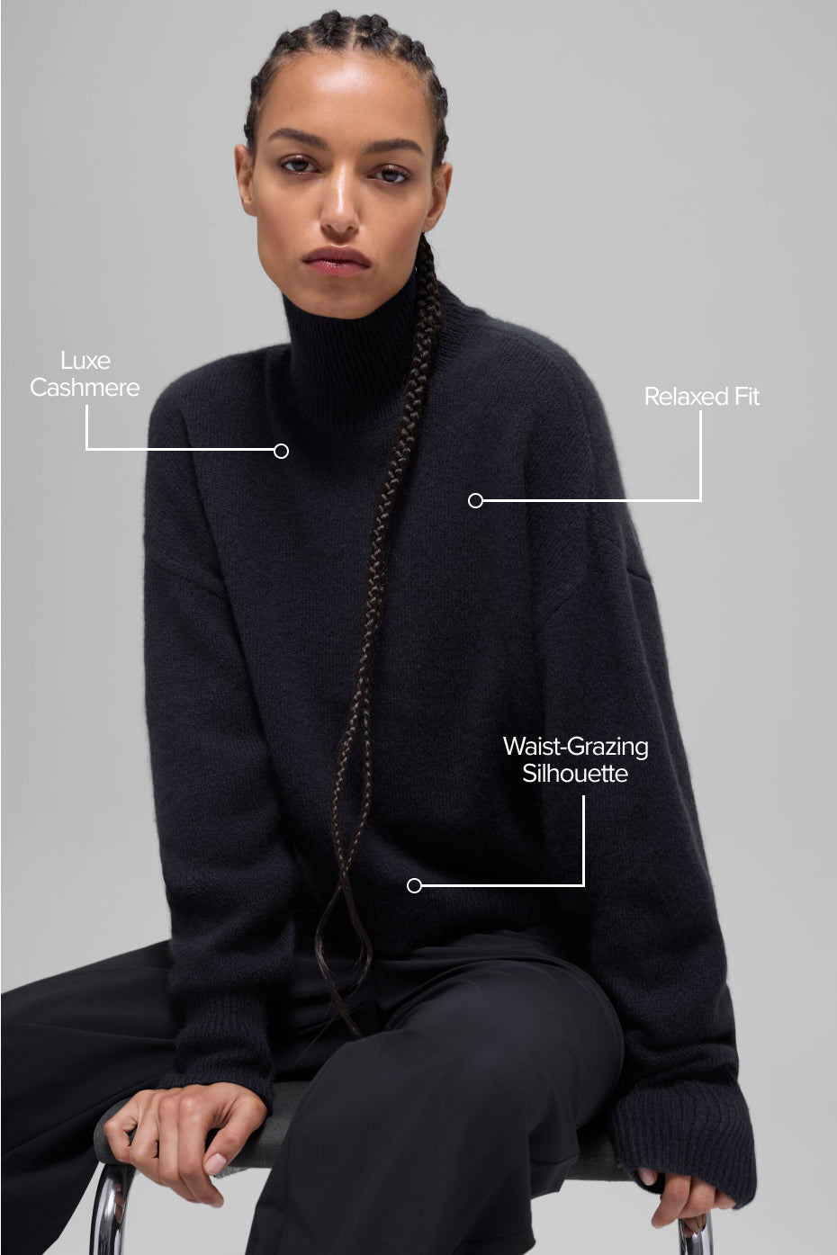 Wool Cashmere Cropped New Class Turtleneck Sweater - Black--1