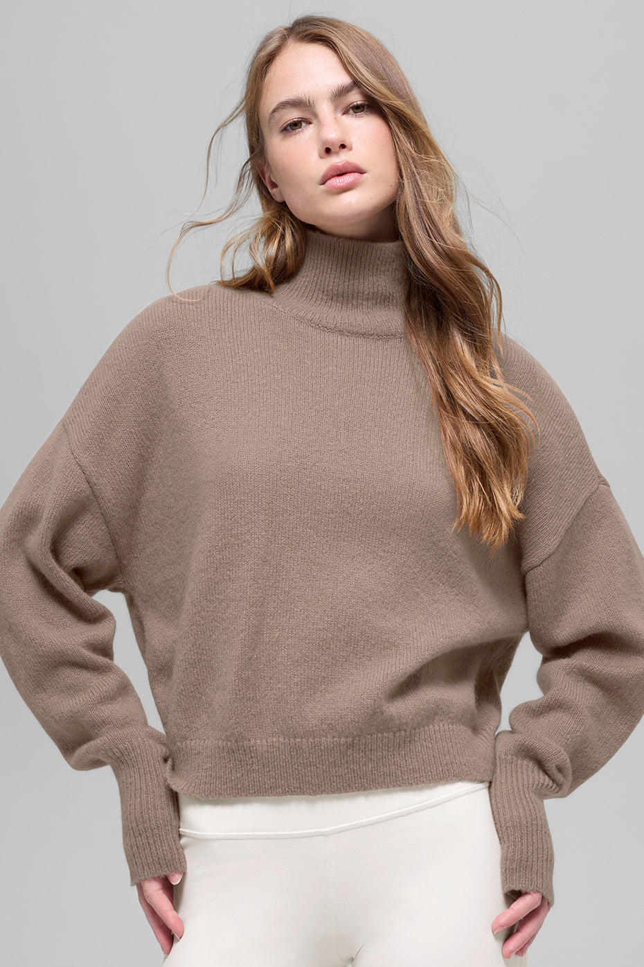 Wool Cashmere Cropped New Class Turtleneck Sweater - Chai Latte--0
