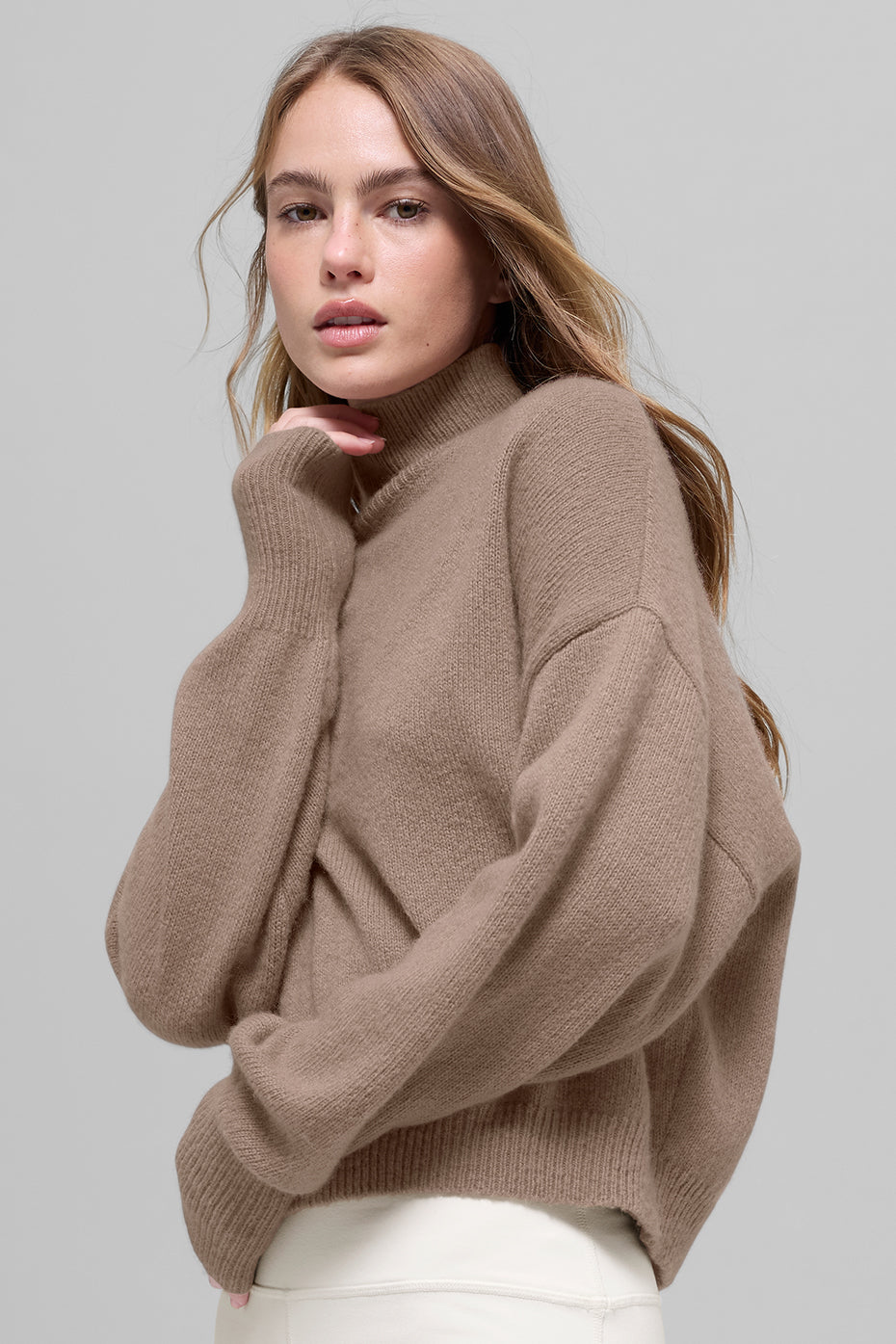 Wool Cashmere Cropped New Class Turtleneck Sweater - Chai Latte--2