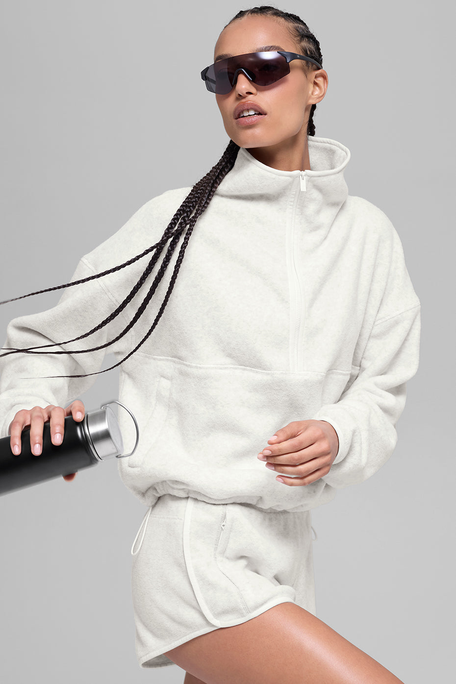 Polar Fleece Retreat Cover Up - White Heather Grey--4