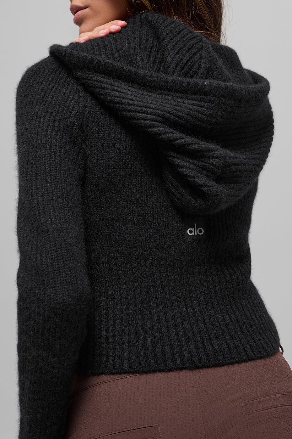 Wool Cashmere Ribbed Noble Full Zip Hoodie - Black--2
