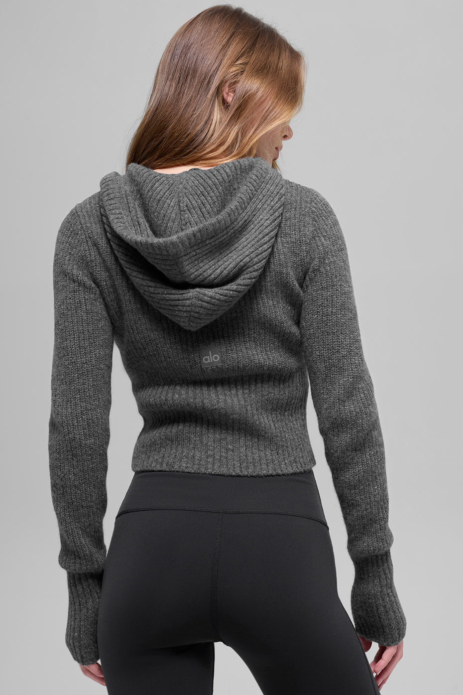 Wool Cashmere Ribbed Noble Full Zip Hoodie - Platinum Grey--1