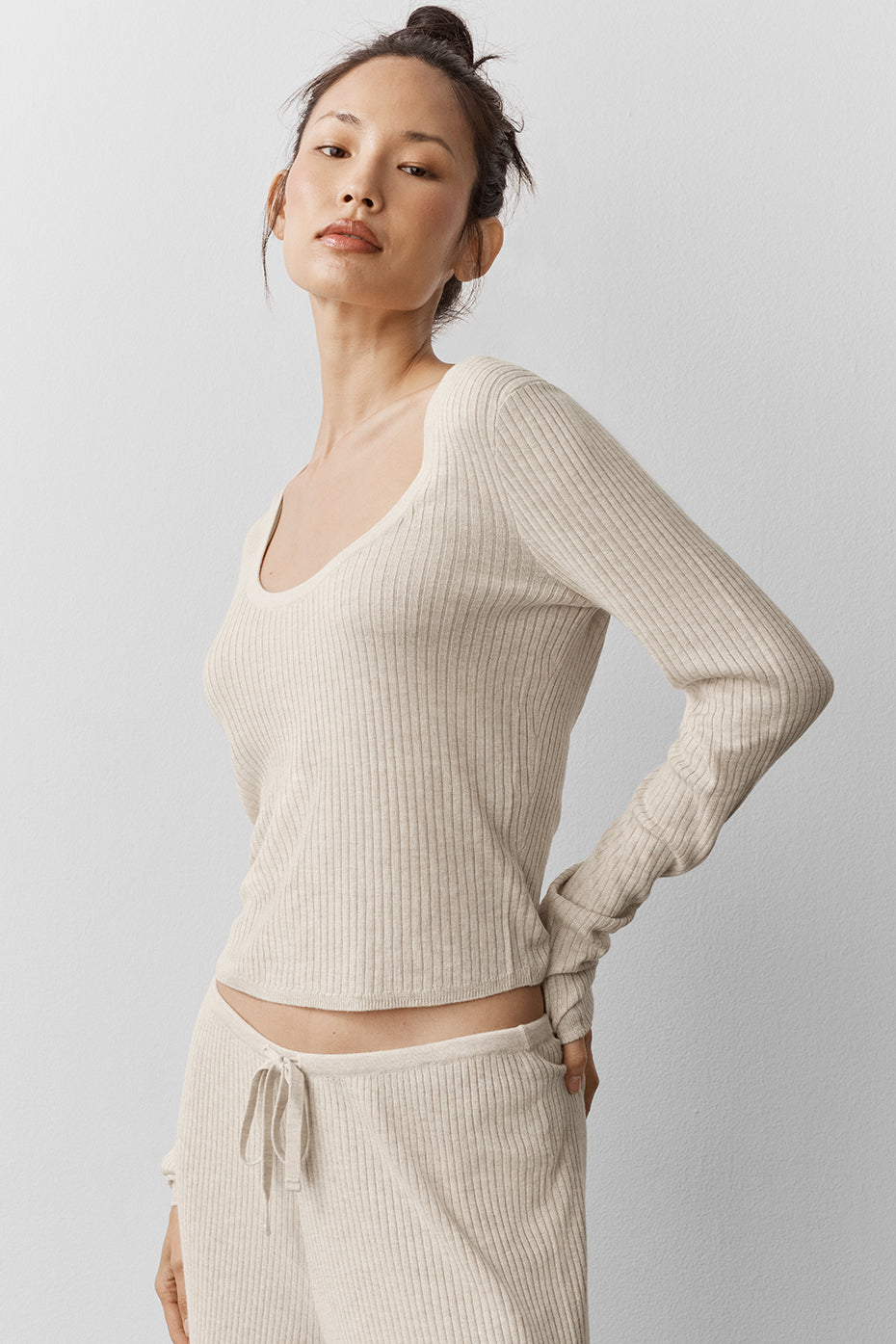 Sweater Knit Unwind Long Sleeve - Oatmeal Heather--2
