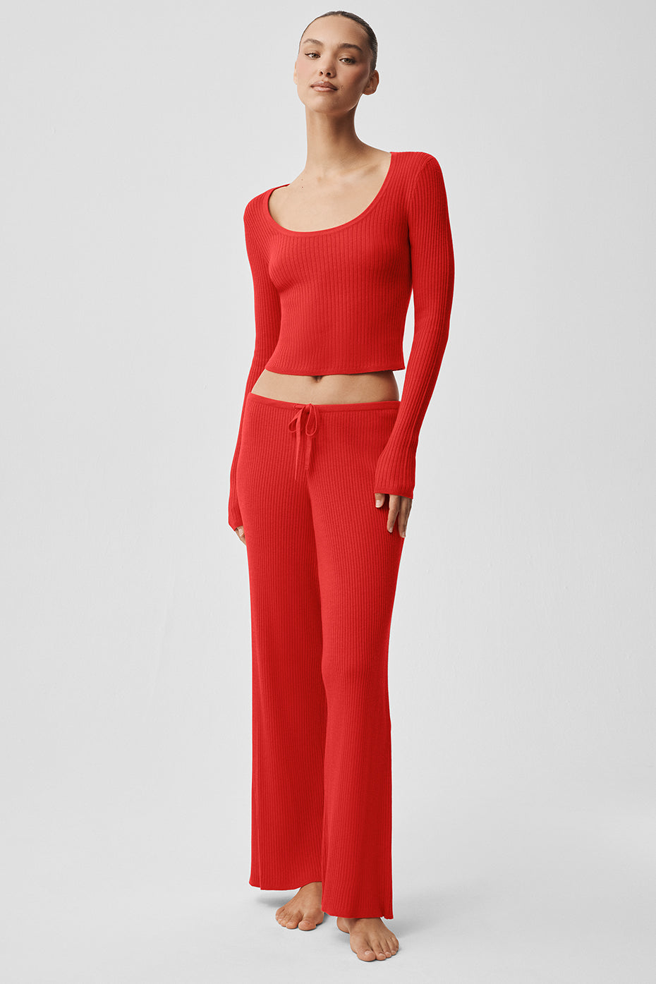 Sweater Knit Unwind Long Sleeve - Bright Red--4