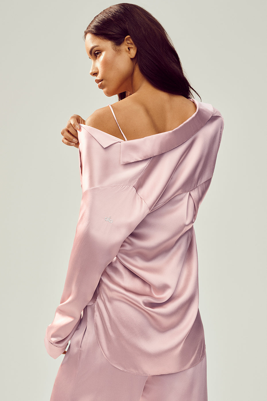 Silk Luminous Button Up - Pink Champagne--3