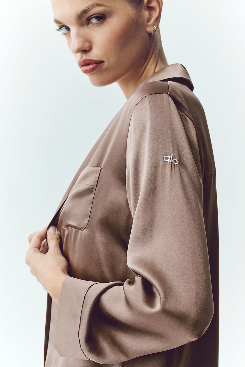 Silk Luminous Button Up - Alpine Cocoa--1