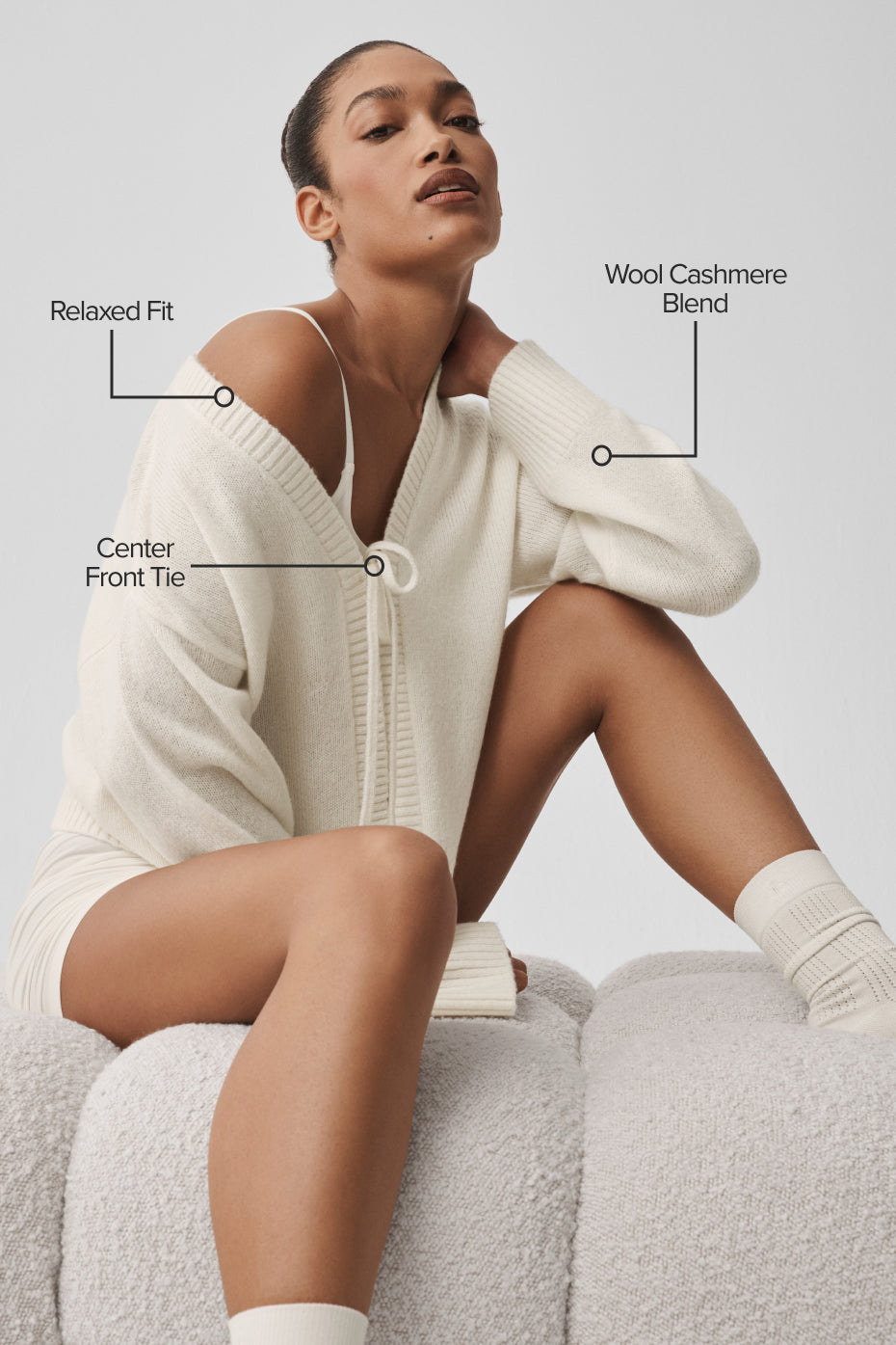 Wool Cashmere New Class Tie Cardigan - Ivory--1