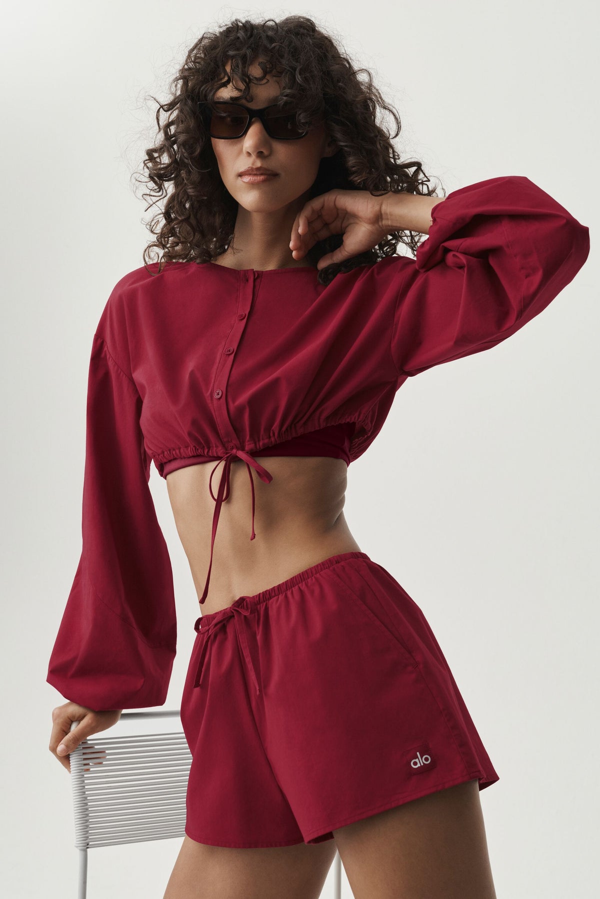 Cotton Cropped Real Deal Long Sleeve - Summer Romance Red--2