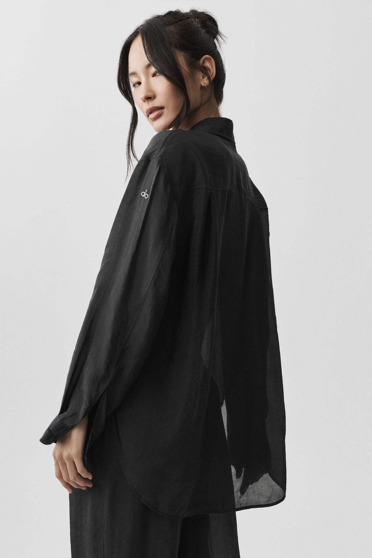 Semi-Sheer Golden Hour Button Down Long Sleeve - Black--2