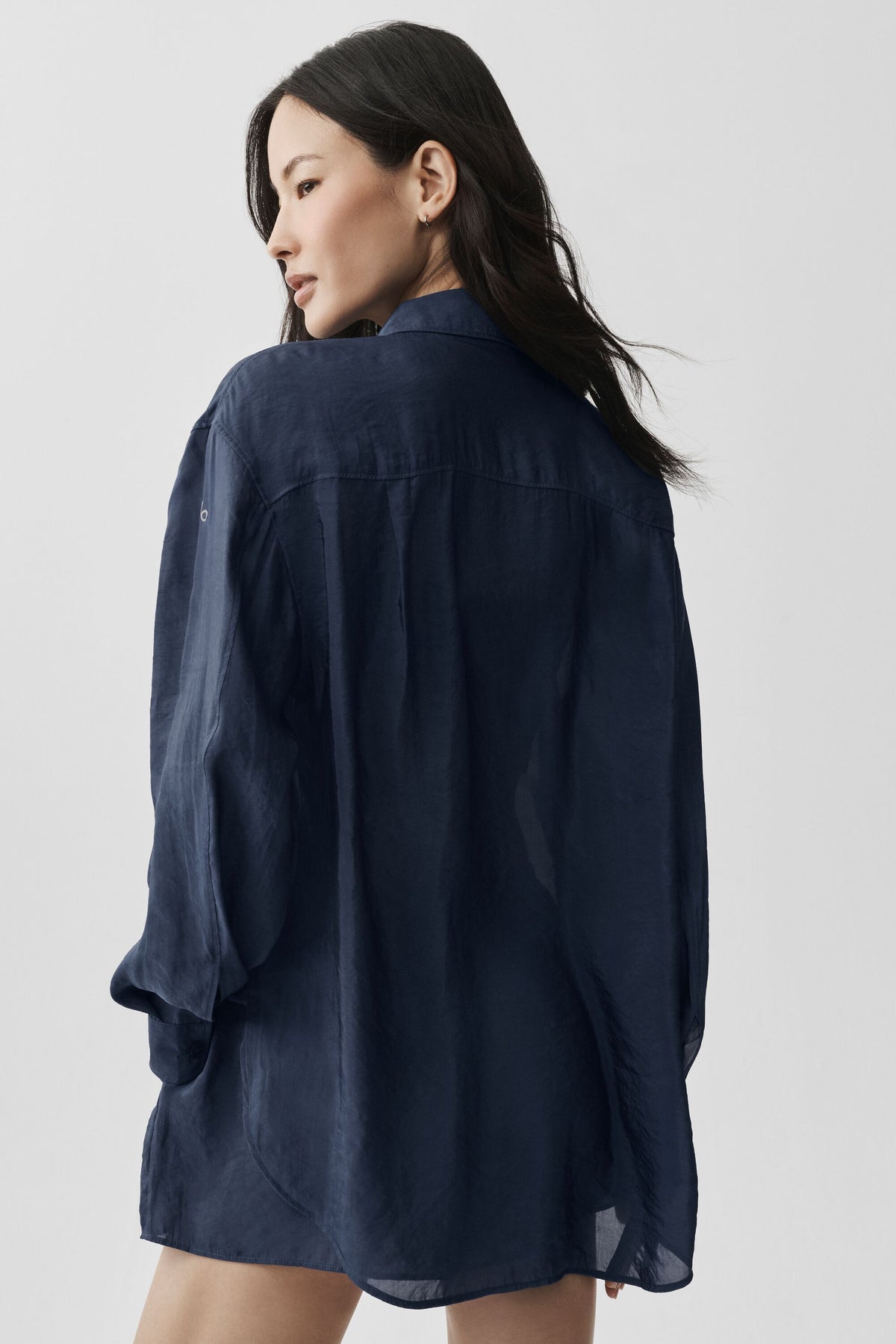 Semi-Sheer Golden Hour Button Down Long Sleeve - Navy--3