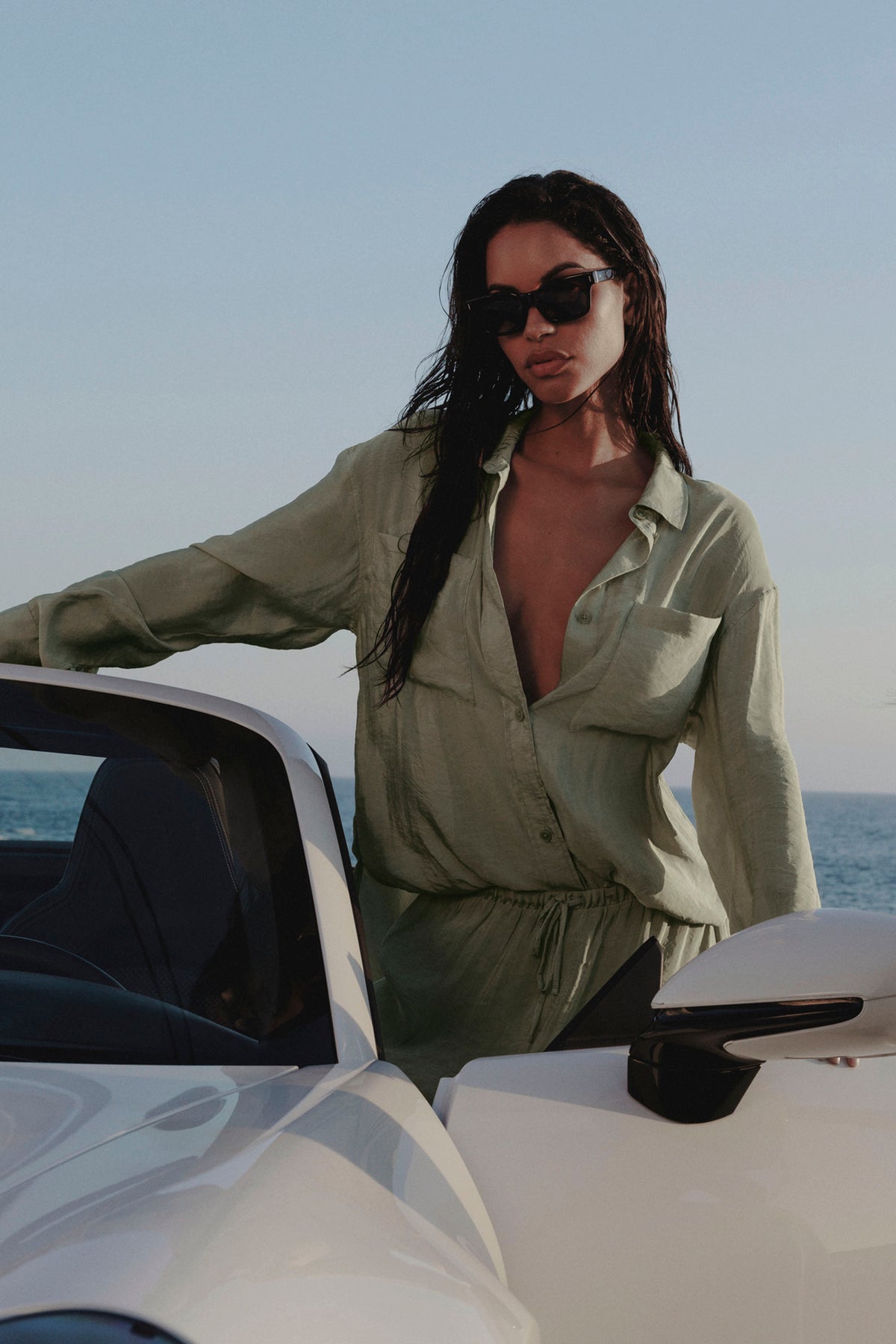 Semi-Sheer Golden Hour Button Down Long Sleeve - Dune Grass--0