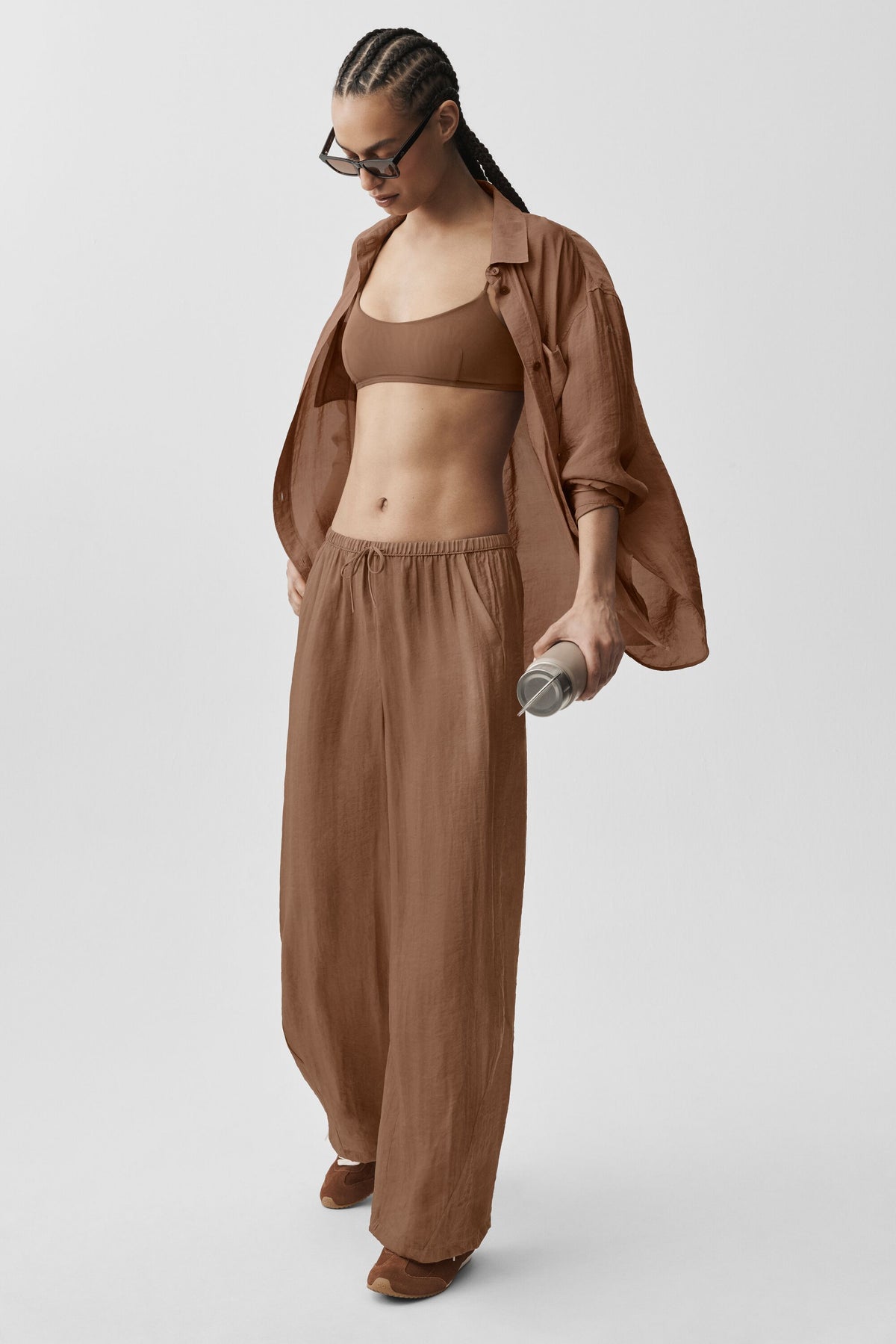 Semi-Sheer Golden Hour High-Waist Straight Leg Pant - Sun Kissed Brown--4