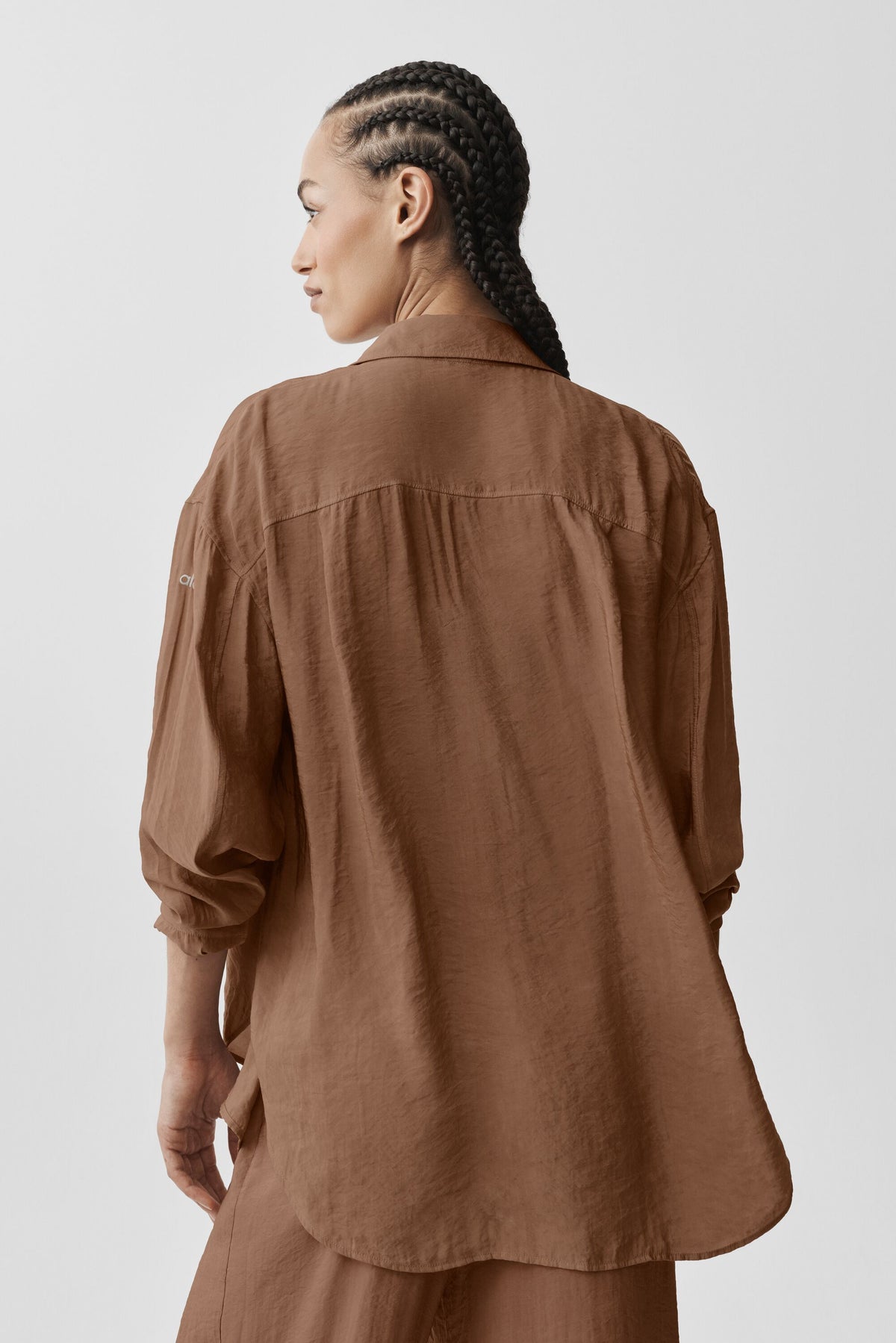 Semi-Sheer Golden Hour Button Down Long Sleeve - Sun Kissed Brown--1
