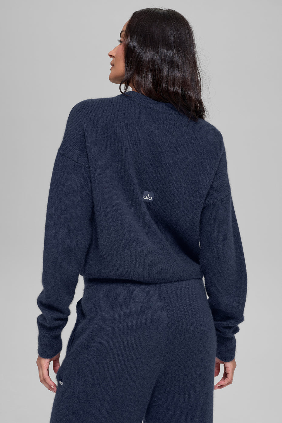 Wool Cashmere Cropped New Class Crewneck Sweater - Navy--2