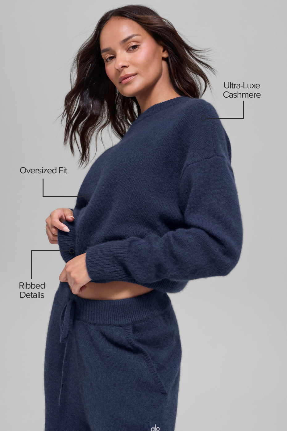 Wool Cashmere Cropped New Class Crewneck Sweater - Navy--1