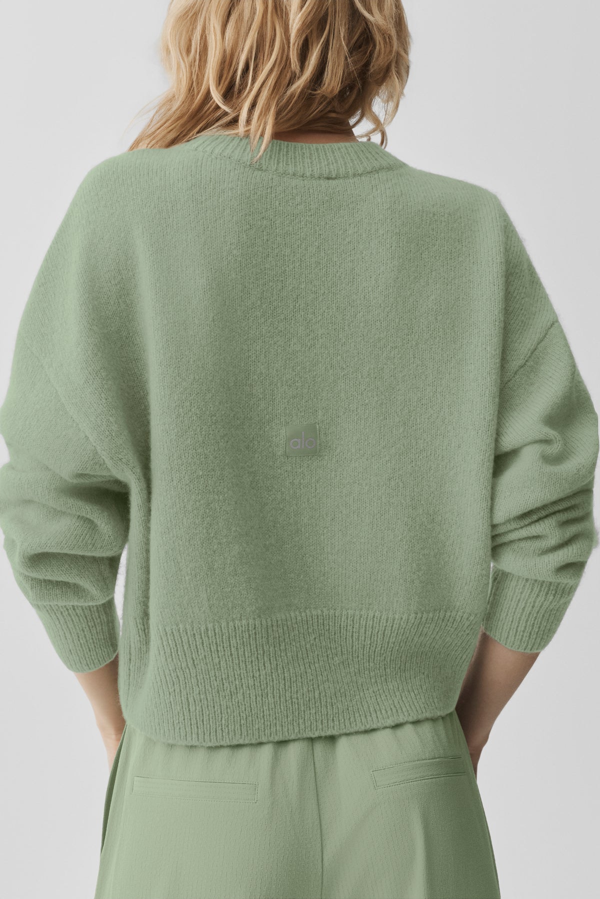 Wool Cashmere Cropped New Class Crewneck Sweater - Dune Grass--1