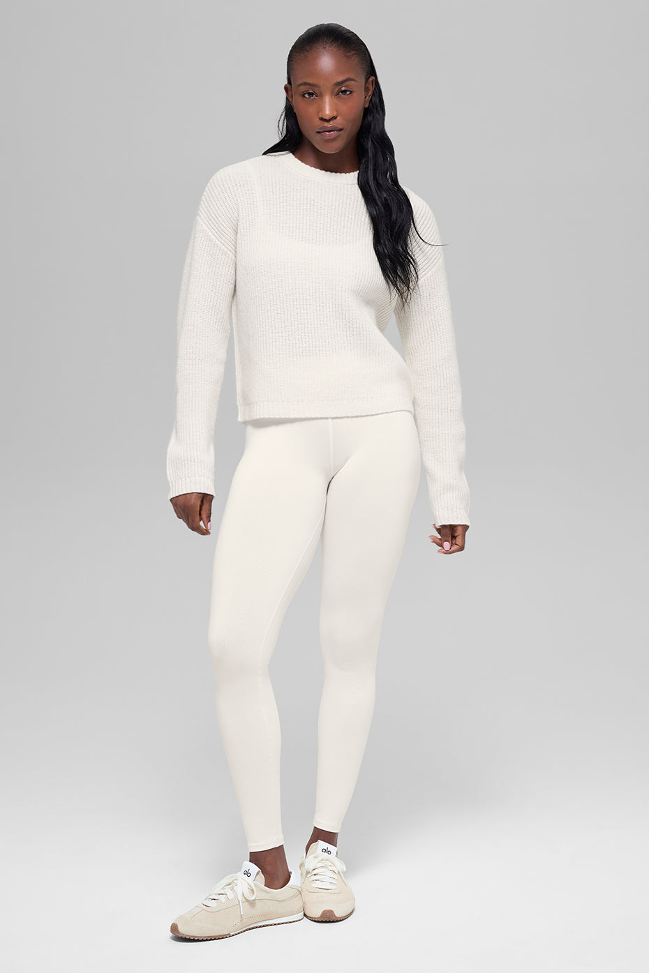 Wool Cashmere Ribbed Noble Crewneck Sweater - Ivory--4