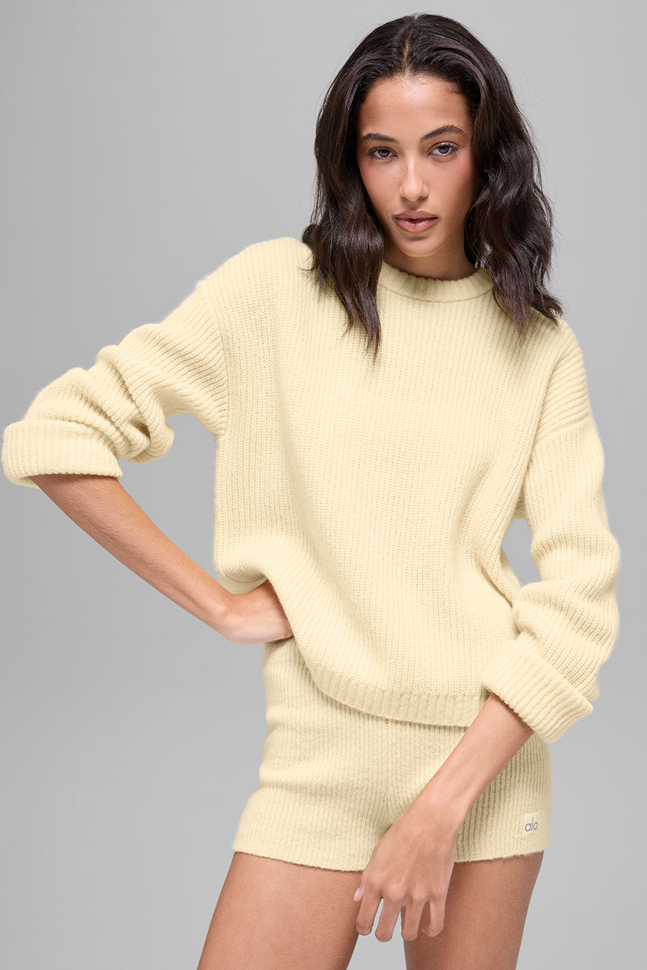 Wool Cashmere Ribbed Noble Crewneck Sweater - Candlelight Yellow--2
