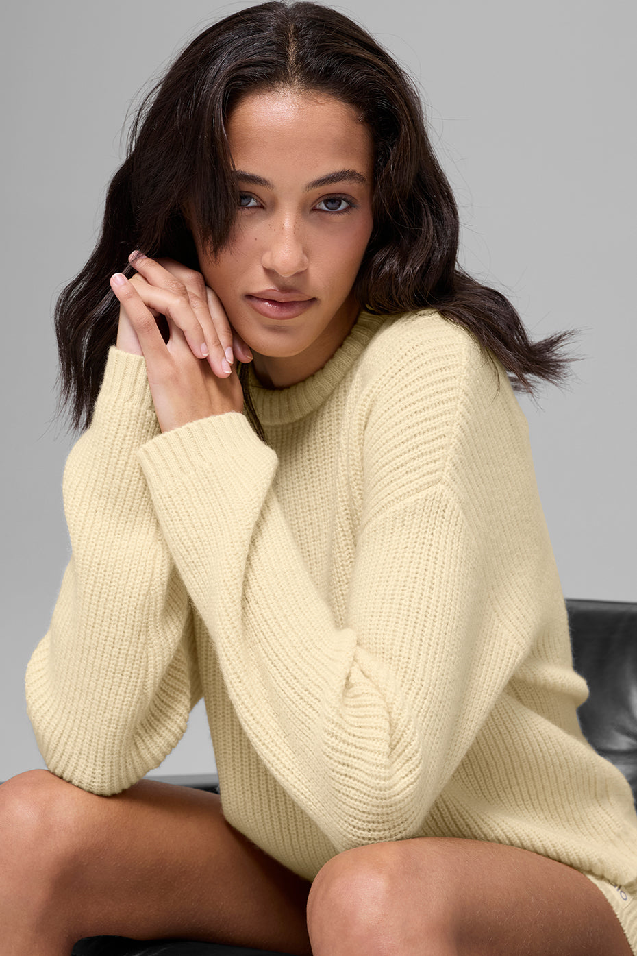 Wool Cashmere Ribbed Noble Crewneck Sweater - Candlelight Yellow--3
