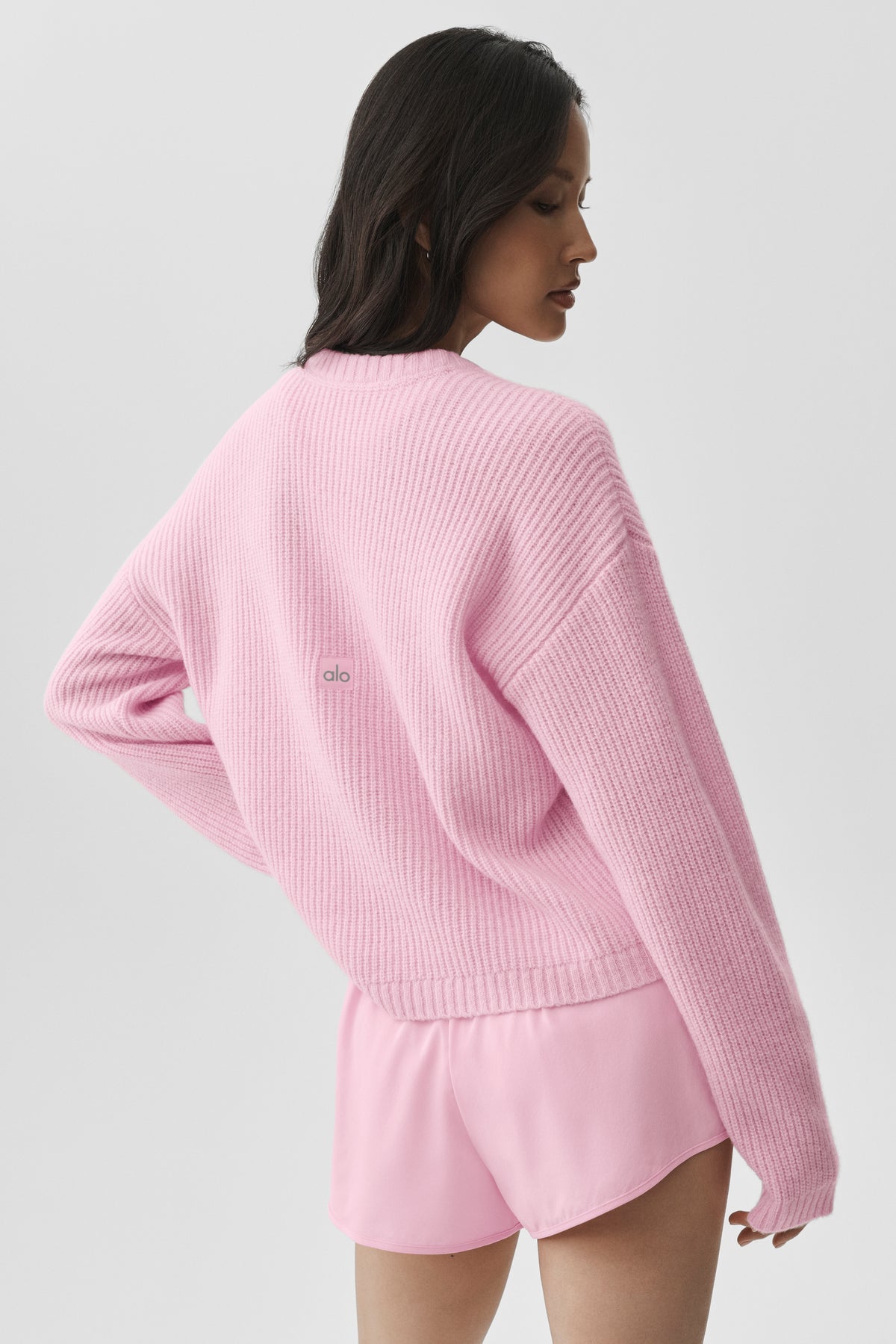 Wool Cashmere Ribbed Noble Crewneck Sweater - Pink Marshmallow--1