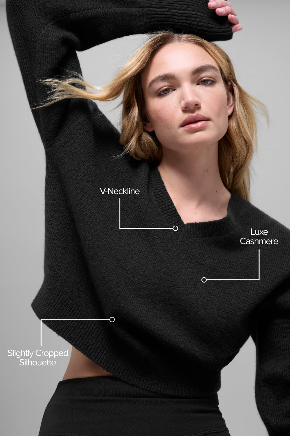 Wool Cashmere Cropped New Class V-Neck Sweater - Black--1