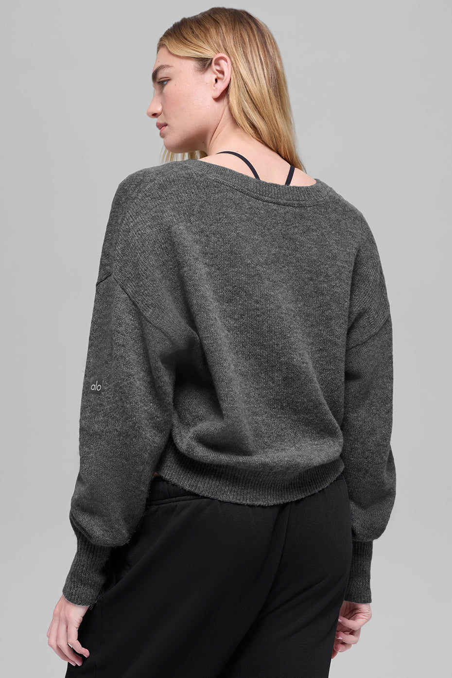 Wool Cashmere Cropped New Class V-Neck Sweater - Platinum Grey--1