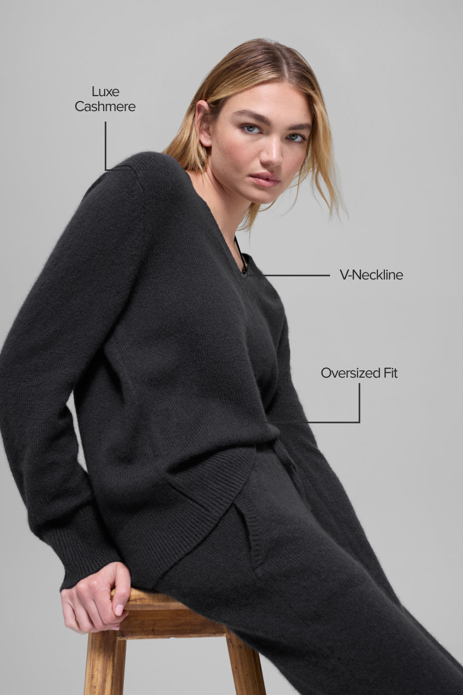Wool Cashmere New Class Oversized V-Neck Sweater - Black--1