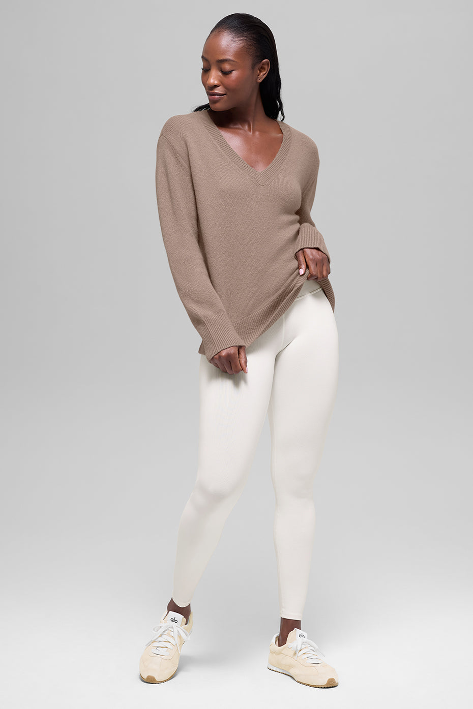 Wool Cashmere New Class Oversized V-Neck Sweater - Chai Latte--3