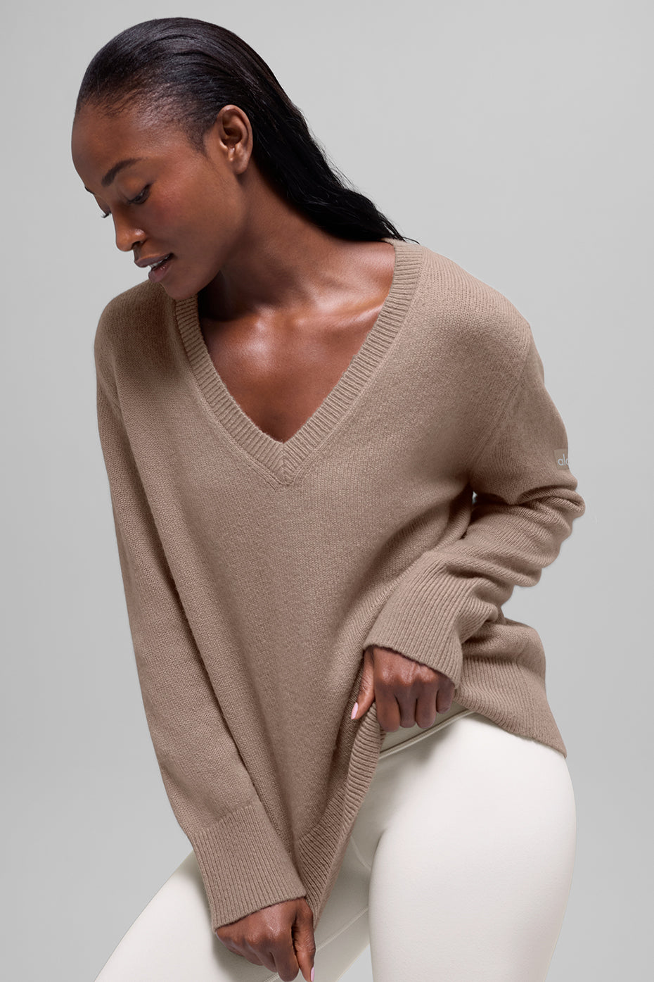 Wool Cashmere New Class Oversized V-Neck Sweater - Chai Latte--0