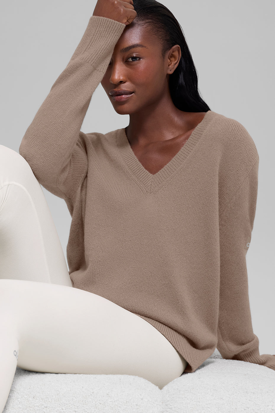 Wool Cashmere New Class Oversized V-Neck Sweater - Chai Latte--2