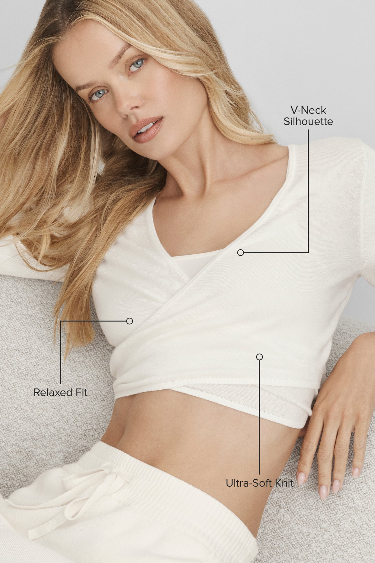 Sweater Knit Crossover Long Sleeve - Ivory--1