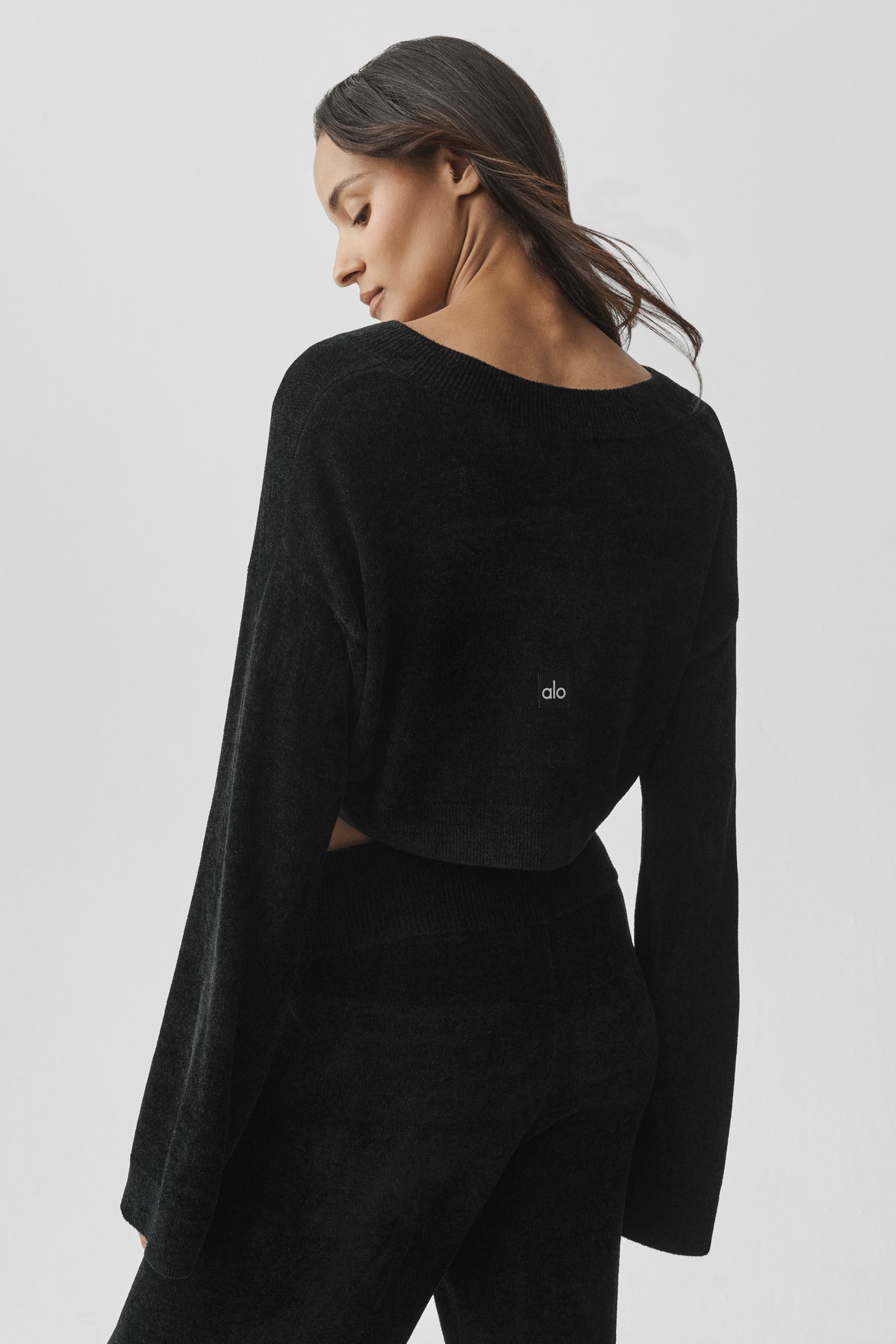 Micro Chenille Cropped V-Neck Coverup - Black--3