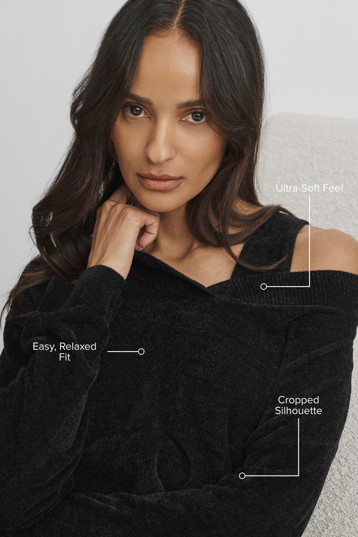 Micro Chenille Cropped V-Neck Coverup - Black--1