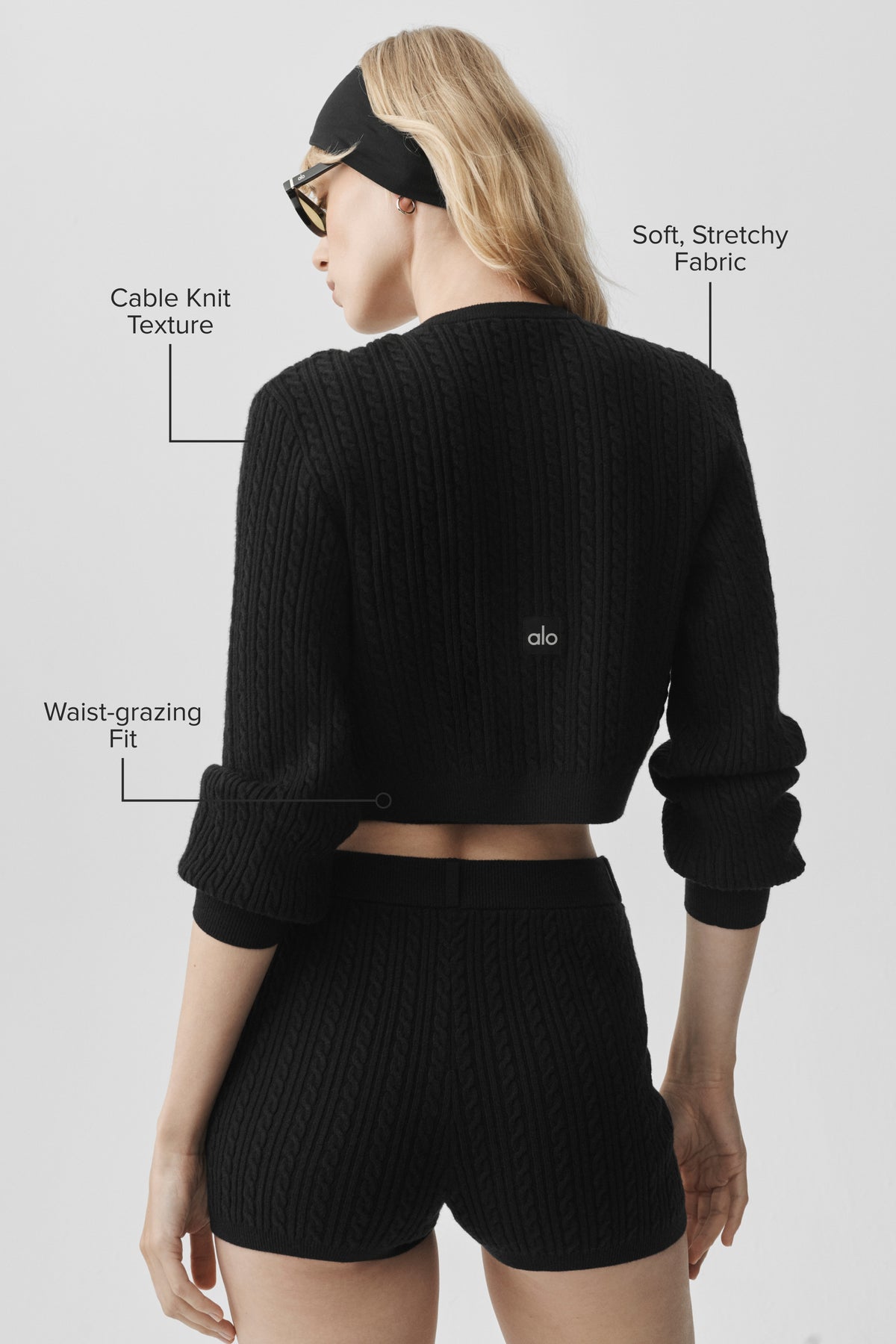 Mini Cable Sweater Cardigan - Black--1